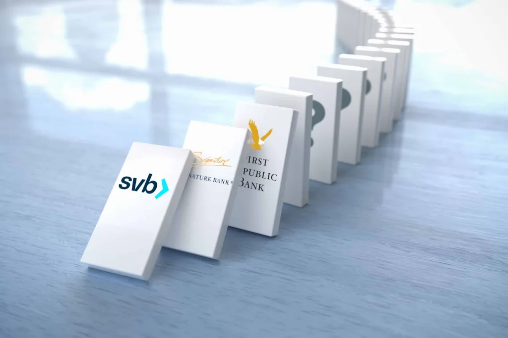 Concept: Who Is Next After The Demise Of The Silicon Valley Bank, Signature Bank And First Republic. Domino Effect - American Alternative Assets