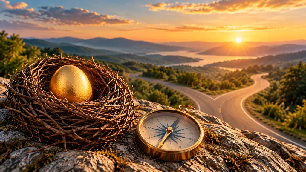 Golden Egg And Compass At Sunrise